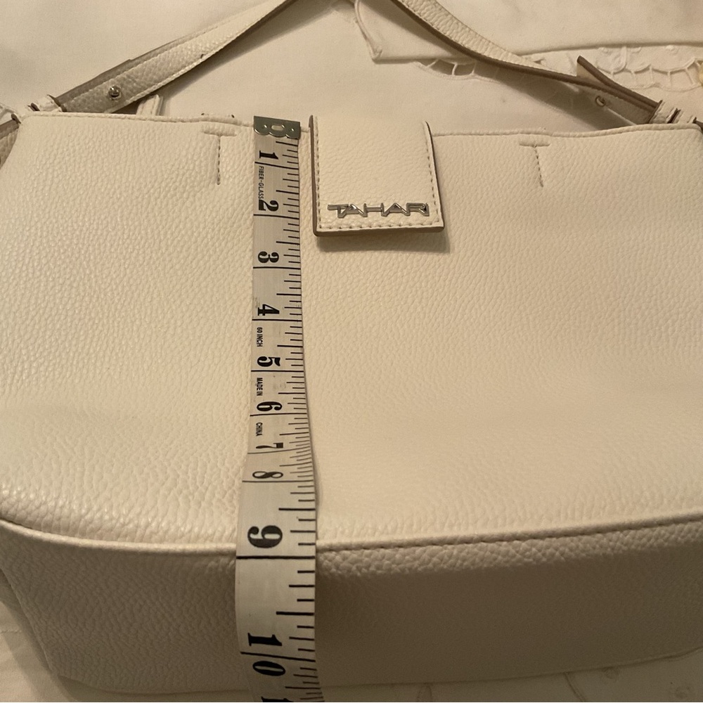 TAHARI “MARLOWE” TOTE BAG FAUX LEATHER, PEARL WHITE - Picture 10 of 16